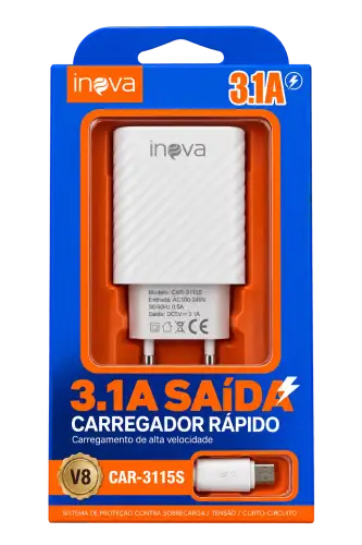 Carregador Rápido Inova V8 3.1A – Carregamento para Celulares