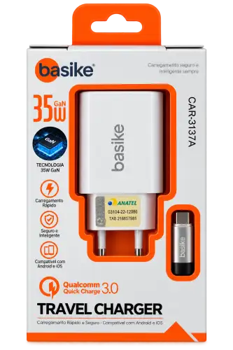 Carregador Basike Tipo C GaN 35W com Tecnologia Quick Charge 3.0 – CAR-3137A