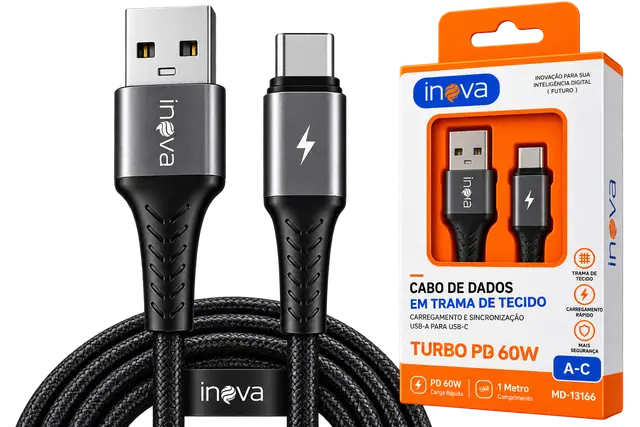 Cabo USB-A para TIPO-C Inova Turbo PD 60W 1 Metro