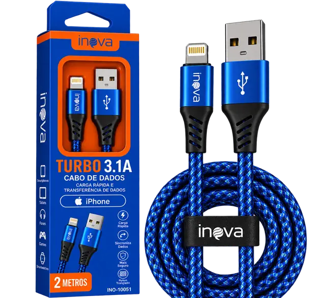 Cabo de Dados Inova para iPhone Turbo 3,1A 2 Metros
