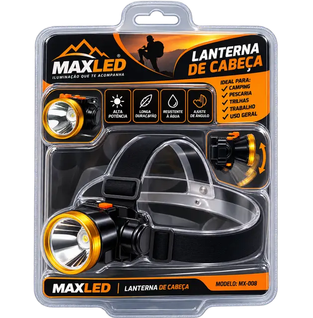 Lanterna de Cabeça LED com Suporte Ajustável Recarregavél – Camping, Pesca e Trilhas