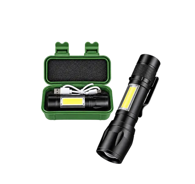 Lanterna LED Recarregável com Estojo – Alta Potência e Foco Ajustável