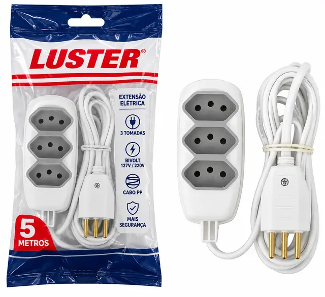 Extensão Elétrica Luster 5 Metros 3 Tomadas – Bivolt 127V/220V